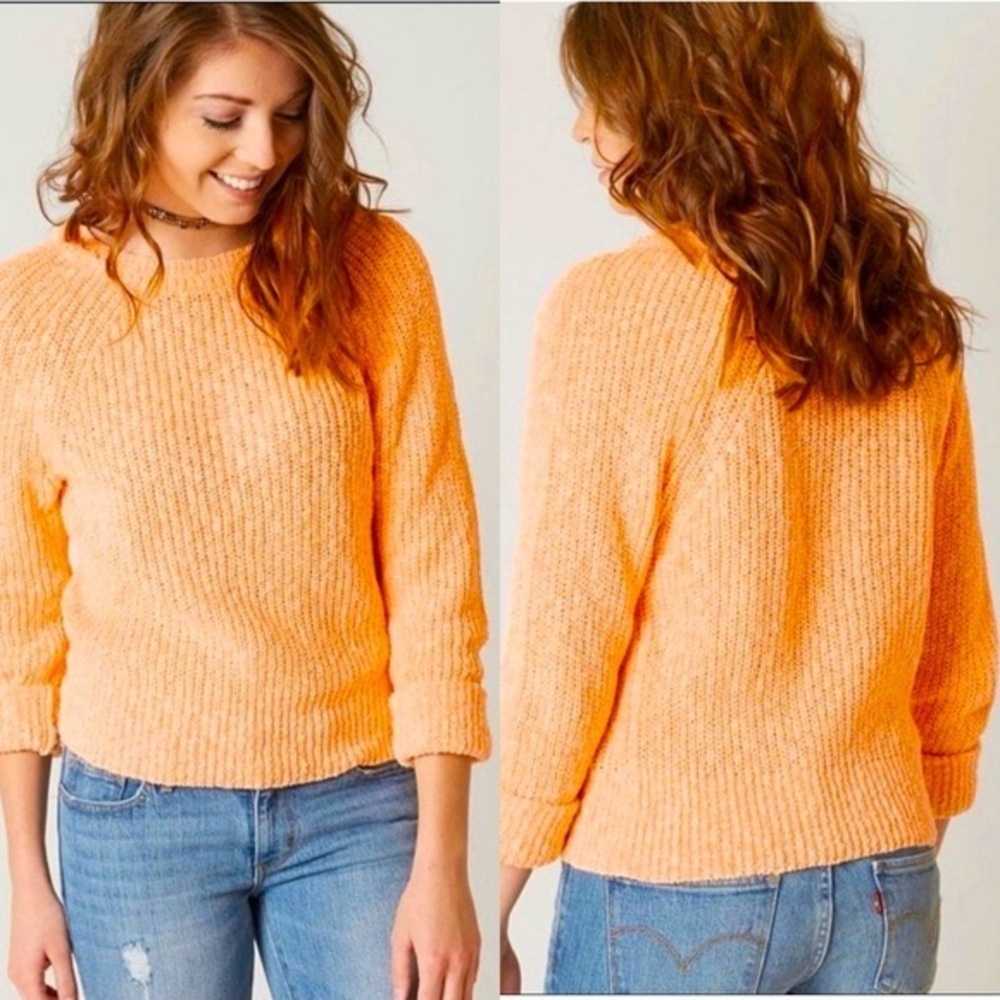 Free People Electric City Cozy Knit Pullover Sweater in Tangerine